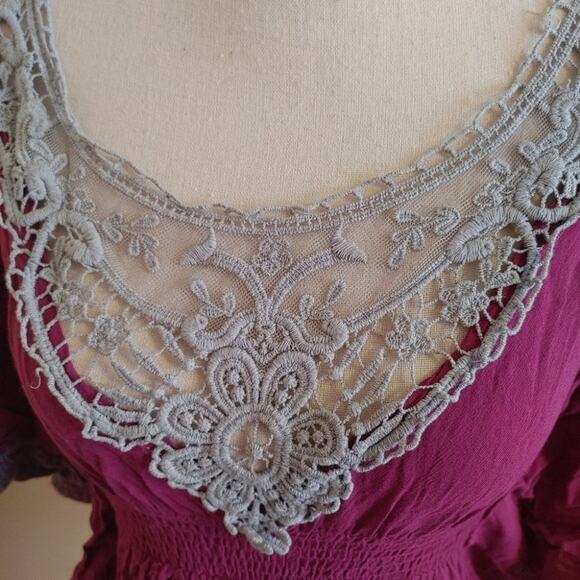 Charming Charlie Size Small Purple Grey Gray Blouse Embroidered Flowy Chic Boho - Picture 7 of 14